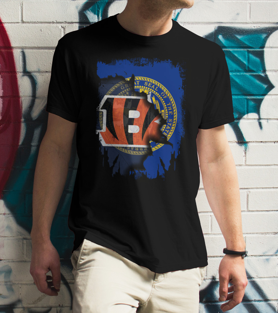 Nebraska State Seal With Cincinnati Bengals Logo Fusion T-Shirt
