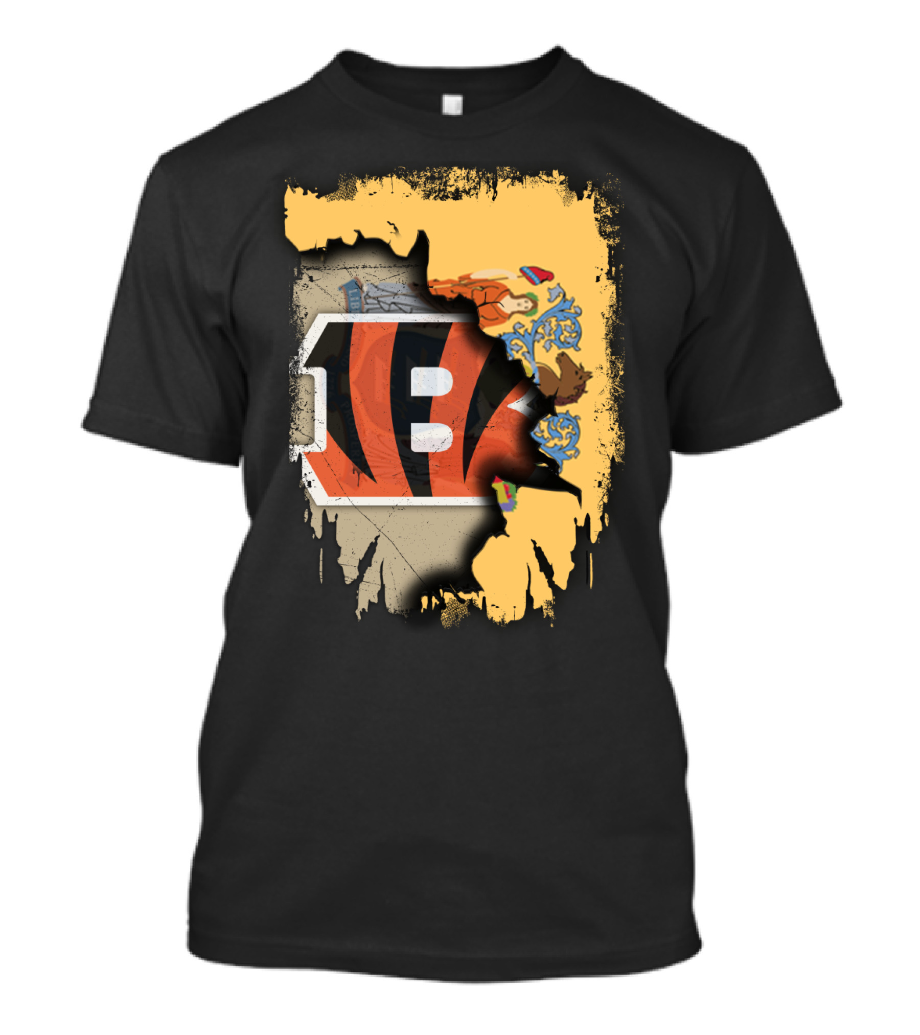 New Jersey State Map With Bengals Stripes And Emblem Overlay T-Shirt