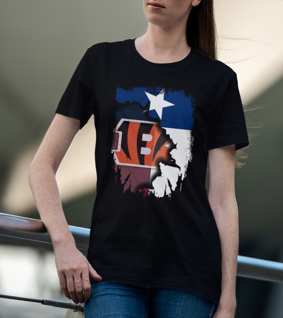 Texas Lone Star And Cincinnati Bengals NFL Fusion T-Shirt