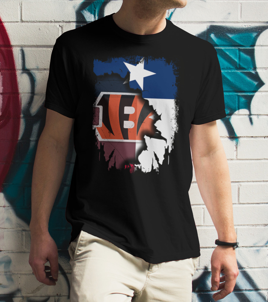 Texas Lone Star And Cincinnati Bengals NFL Fusion T-Shirt