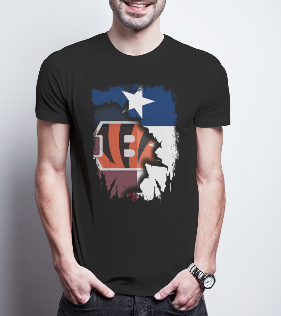 Texas Lone Star And Cincinnati Bengals NFL Fusion T-Shirt