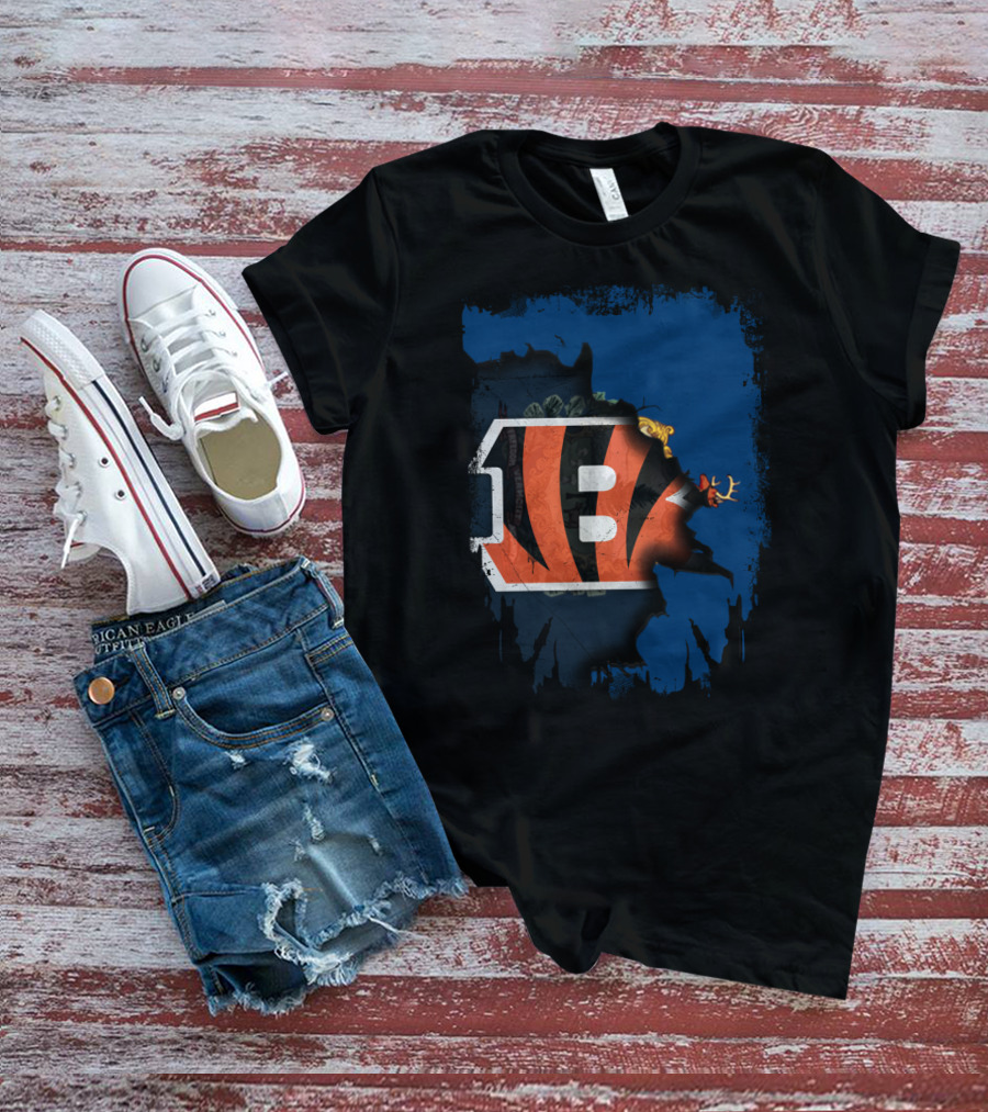 Vermont Map With Cincinnati Bengals Logo Inside T-Shirt