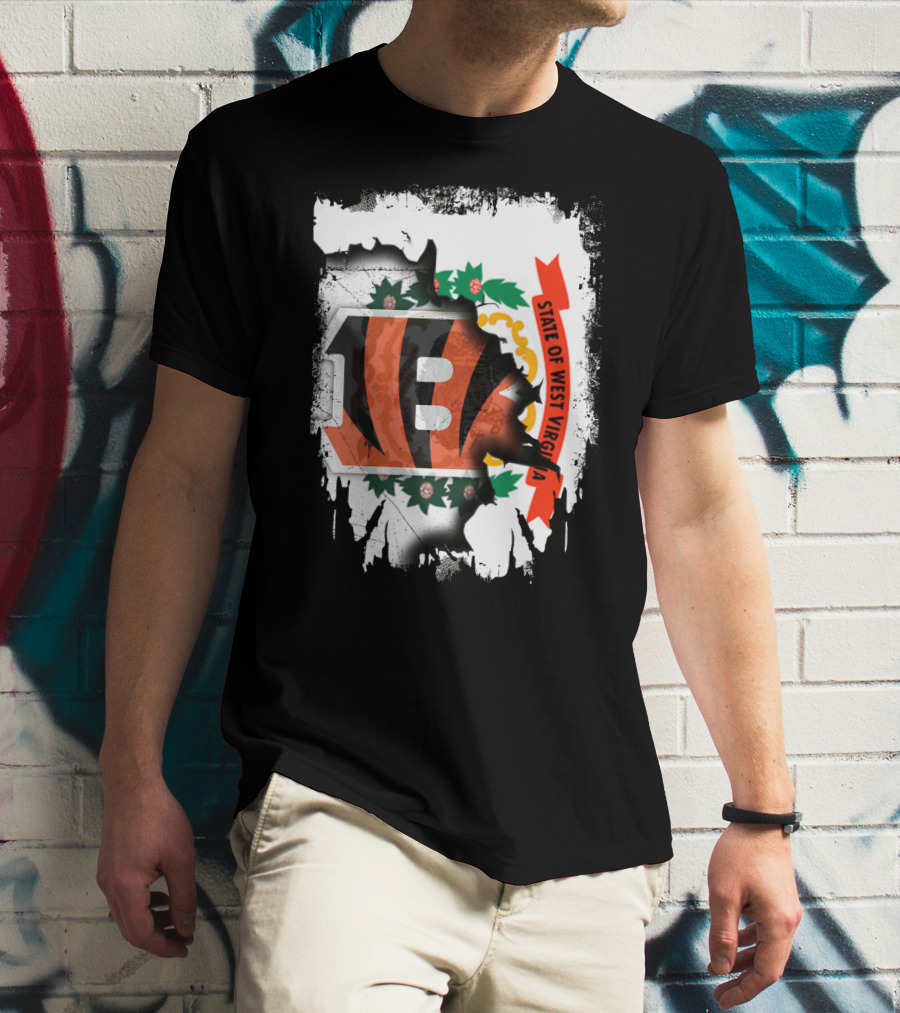 State Of West Virginia With Bengals Logo Integration T-Shirt