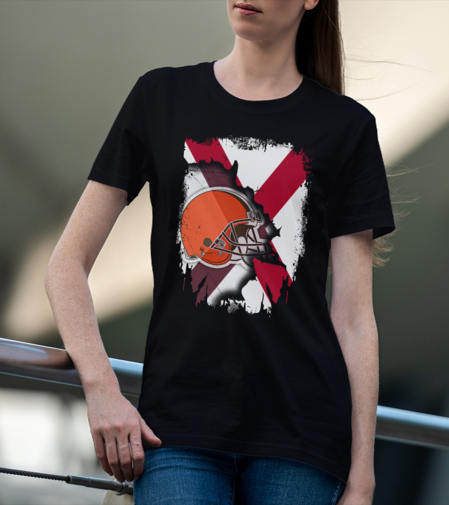 Alabama Browns Helmet Crossover On Distressed Crimson And White Background T-Shirt