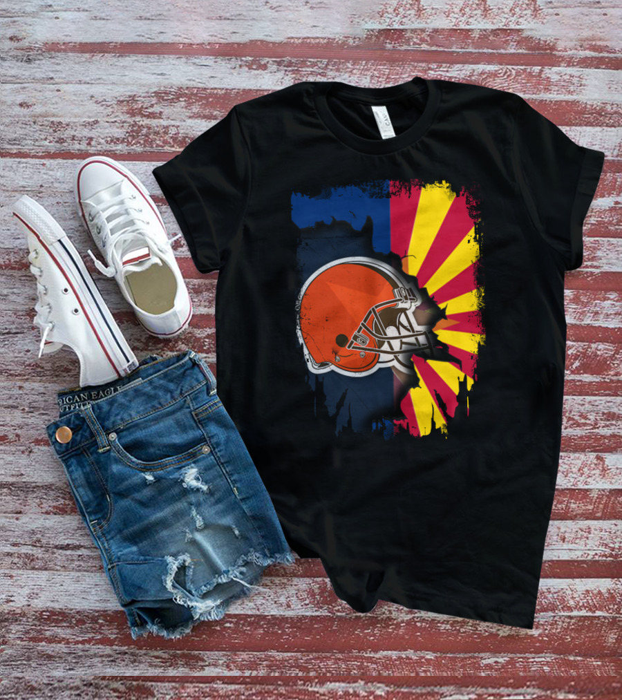 Arizona And Browns Together Football Helmet Fusion T-Shirt