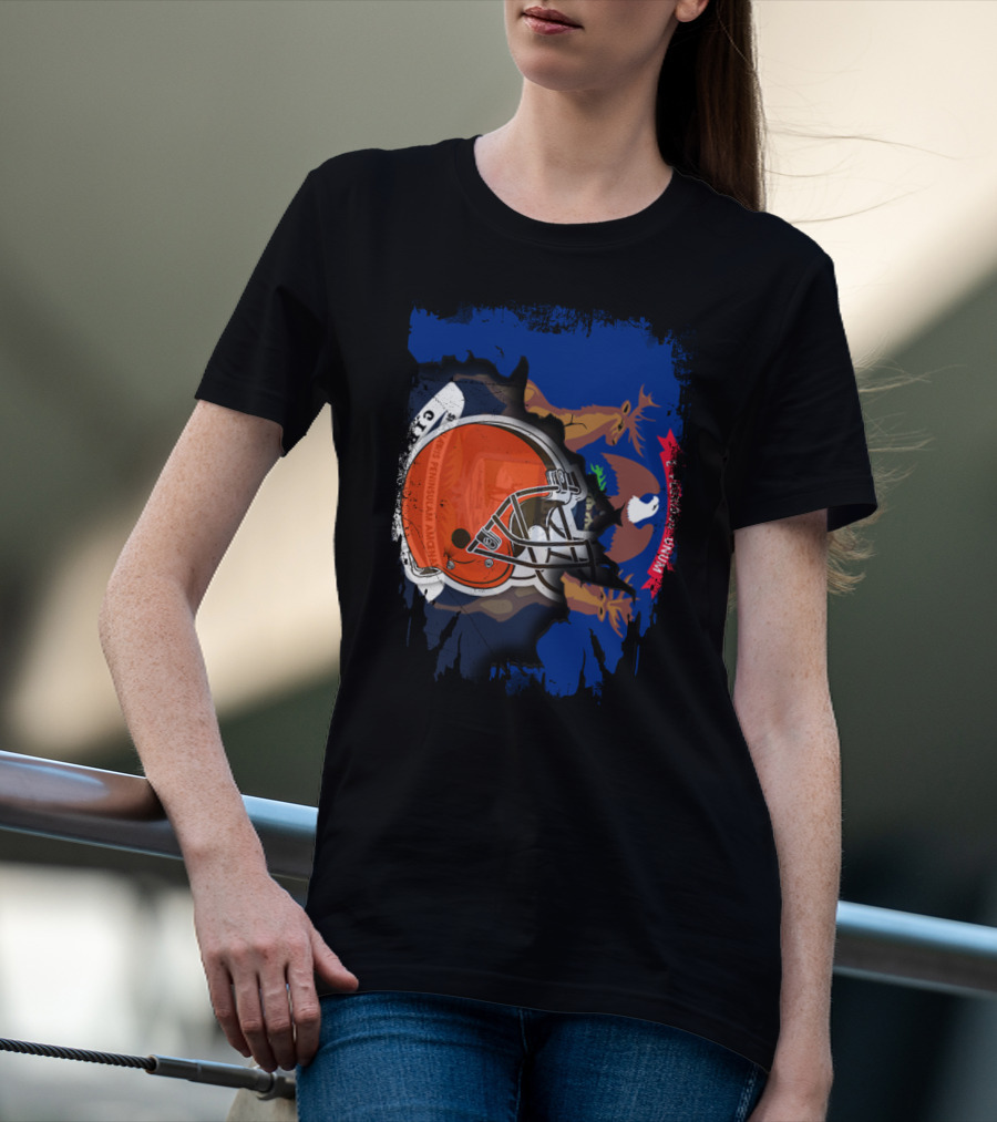 Michigan State Seal Behind Cleveland Browns Helmet Football T-Shirt