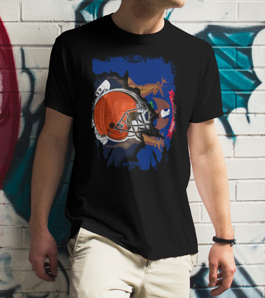 Michigan State Seal Behind Cleveland Browns Helmet Football T-Shirt