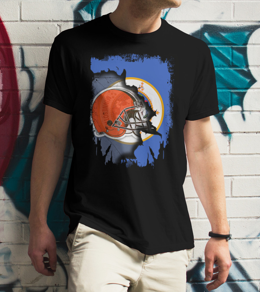 Minnesota State Flag With Cleveland Browns Helmet Blend T-Shirt