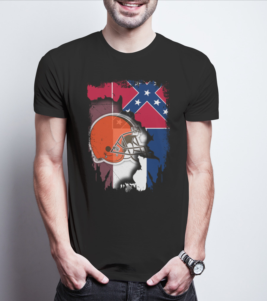 Cleveland Browns Helmet With Mississippi Flag Background T-Shirt