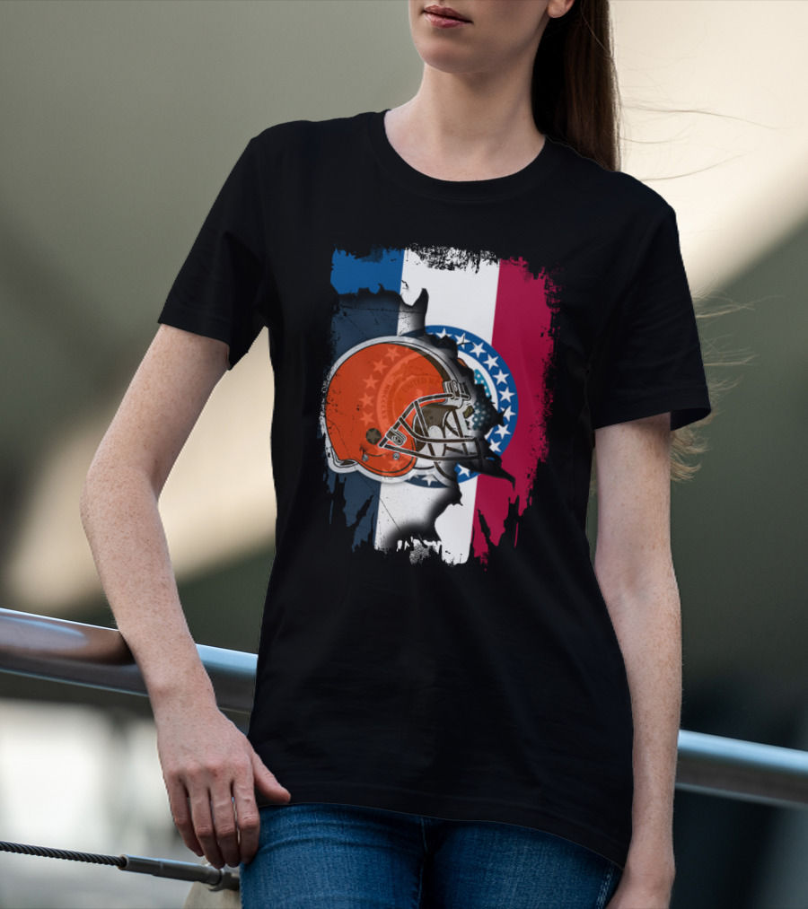 Cleveland Browns Helmet Over Missouri Flag Background T-Shirt