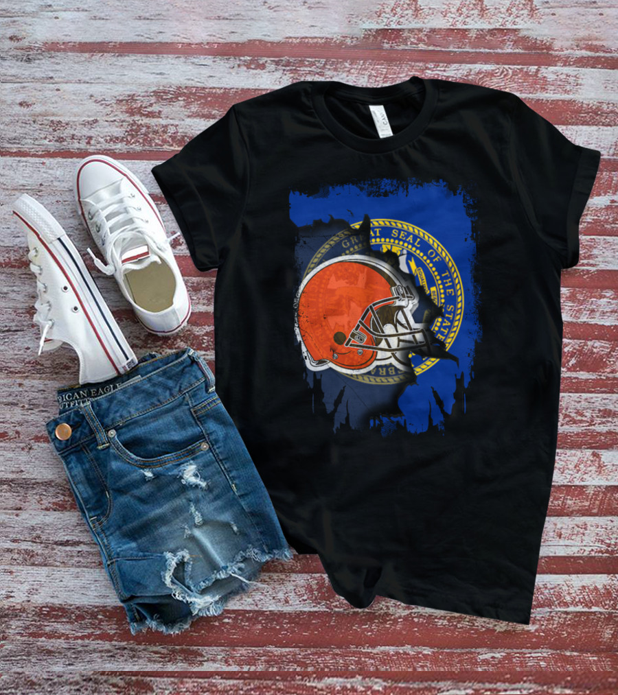 Nebraska State Seal With Browns Football Helmet T-Shirt