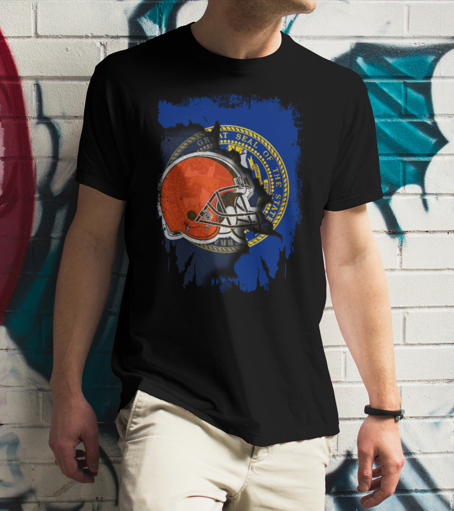 Nebraska State Seal With Browns Football Helmet T-Shirt