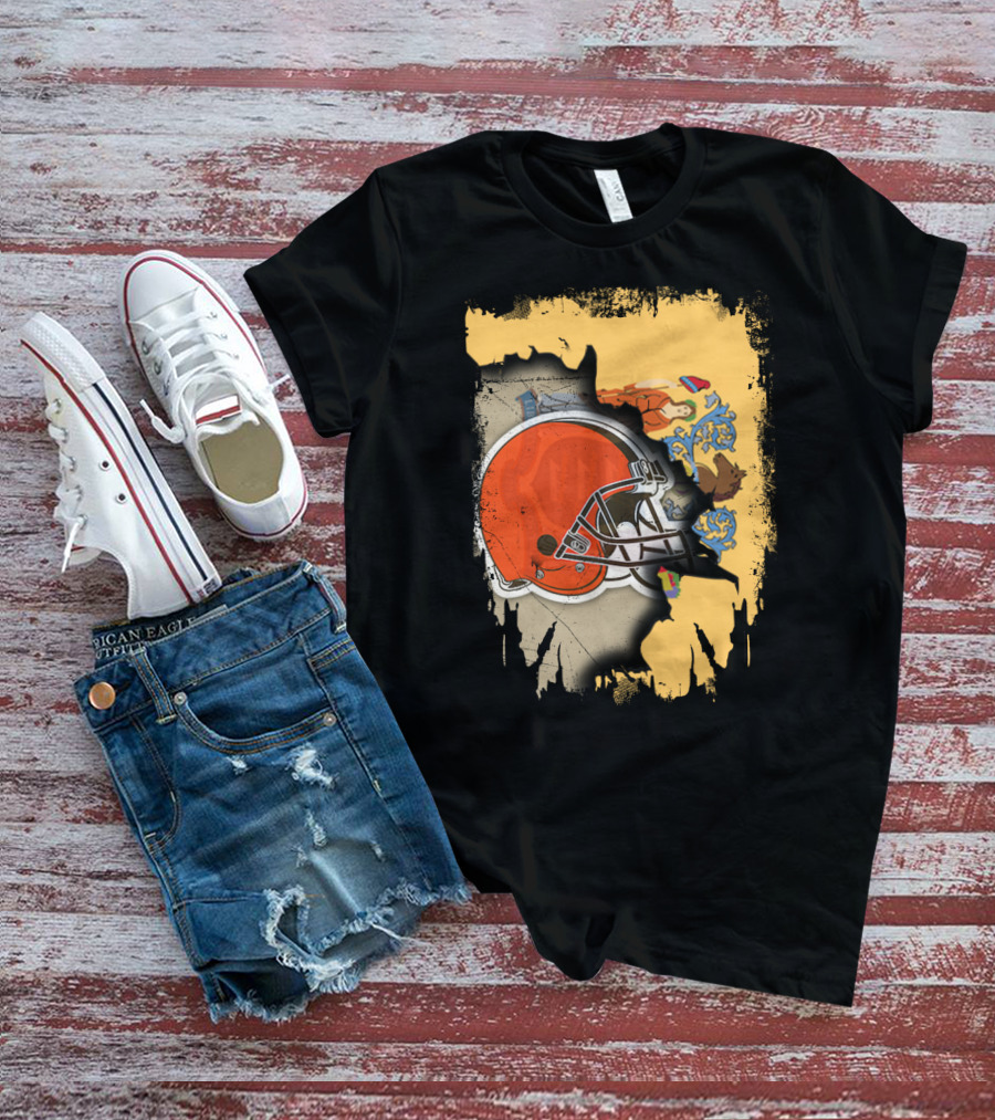 New Jersey Pride With Cleveland Browns Helmet Fusion T-Shirt