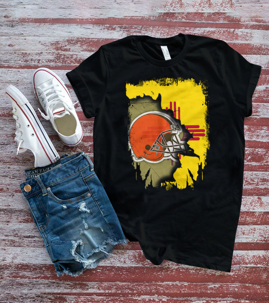 New Mexico Cleveland Browns Zia Helmet Connection T-Shirt