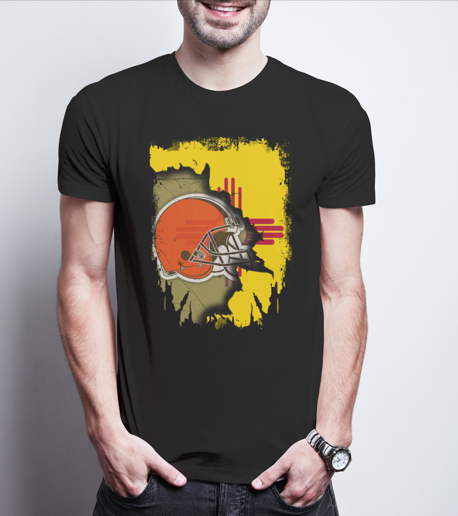 New Mexico Cleveland Browns Zia Helmet Connection T-Shirt