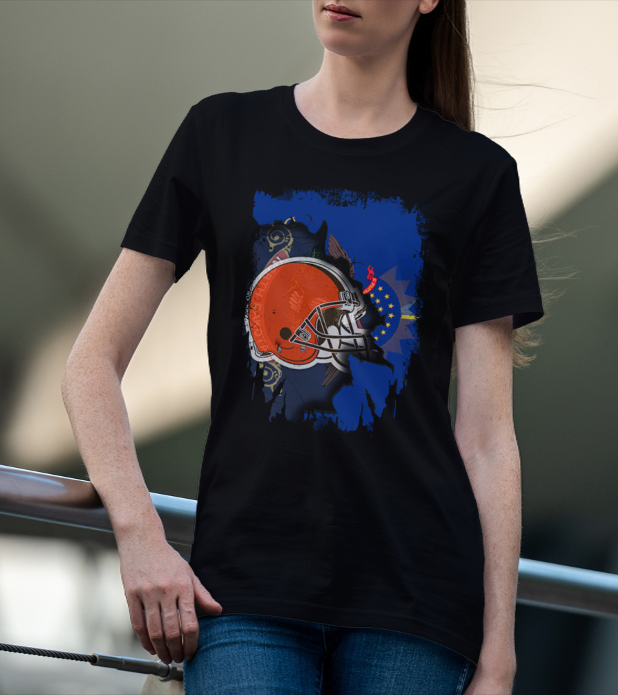 Together North Dakota With Cleveland Browns Helmet And State Flag Elements T-Shirt
