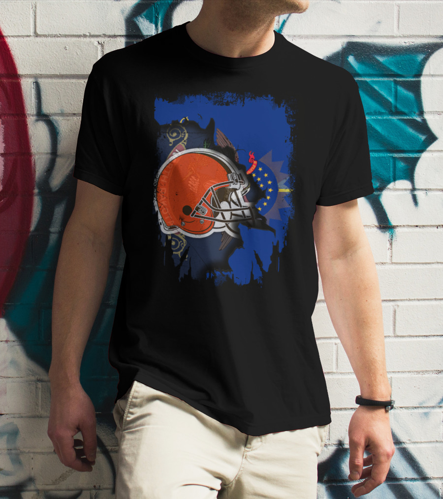 Together North Dakota With Cleveland Browns Helmet And State Flag Elements T-Shirt