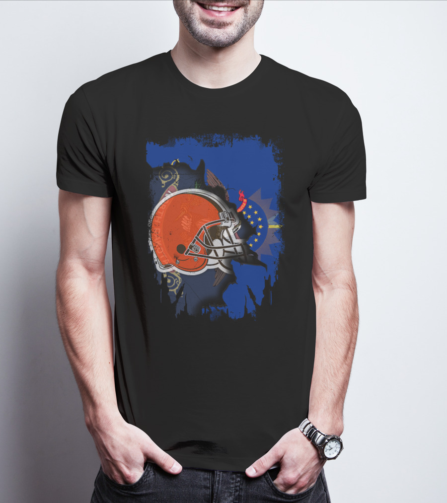 Together North Dakota With Cleveland Browns Helmet And State Flag Elements T-Shirt