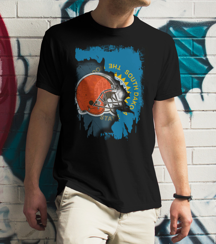 South Dakota State Flag With Cleveland Browns Helmet T-Shirt