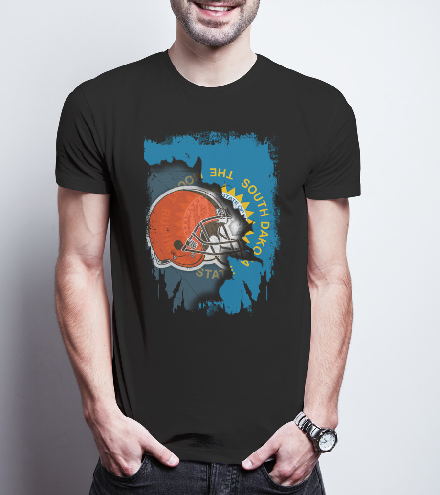 South Dakota State Flag With Cleveland Browns Helmet T-Shirt
