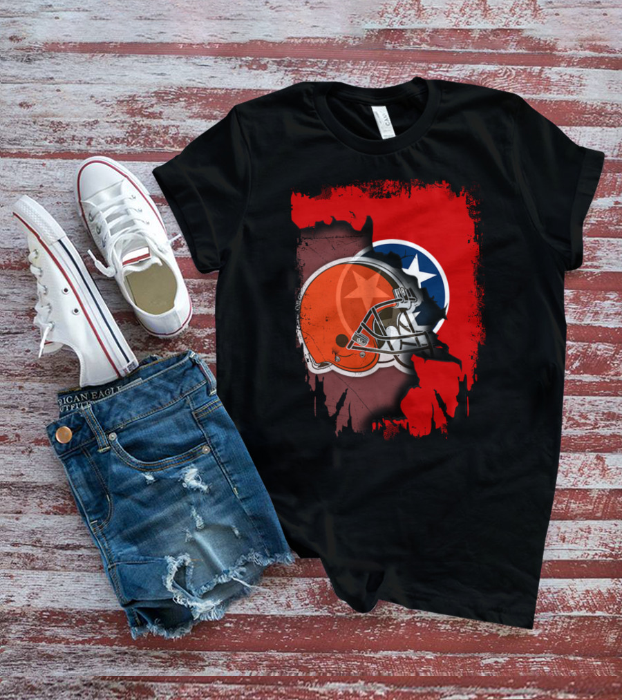 Together Tennessee With Browns Helmet And Tennessee Flag Background T-Shirt