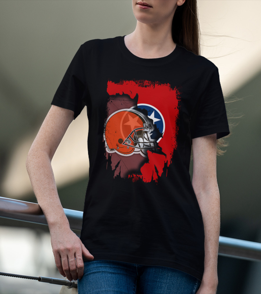 Together Tennessee With Browns Helmet And Tennessee Flag Background T-Shirt