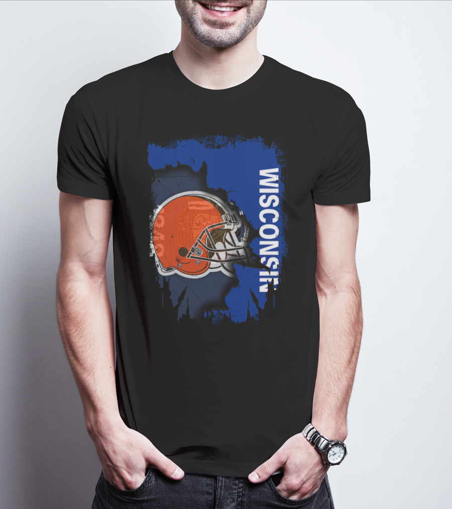 Wisconsin Football Helmet Browns T-Shirt