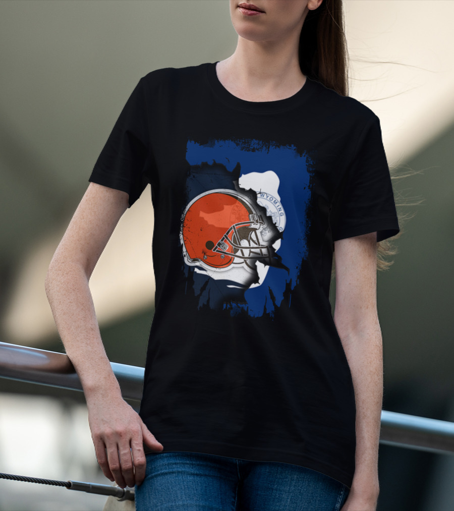 Together Wyoming With Cleveland Browns Helmet Fusion T-Shirt