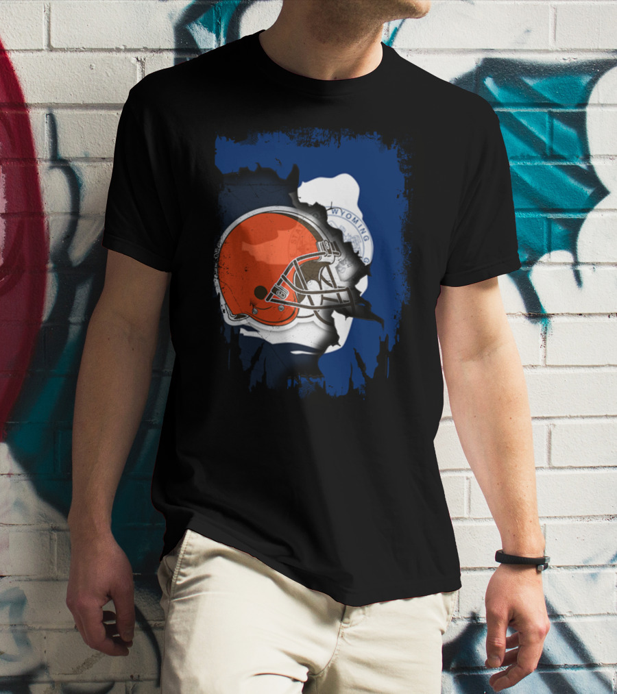 Together Wyoming With Cleveland Browns Helmet Fusion T-Shirt