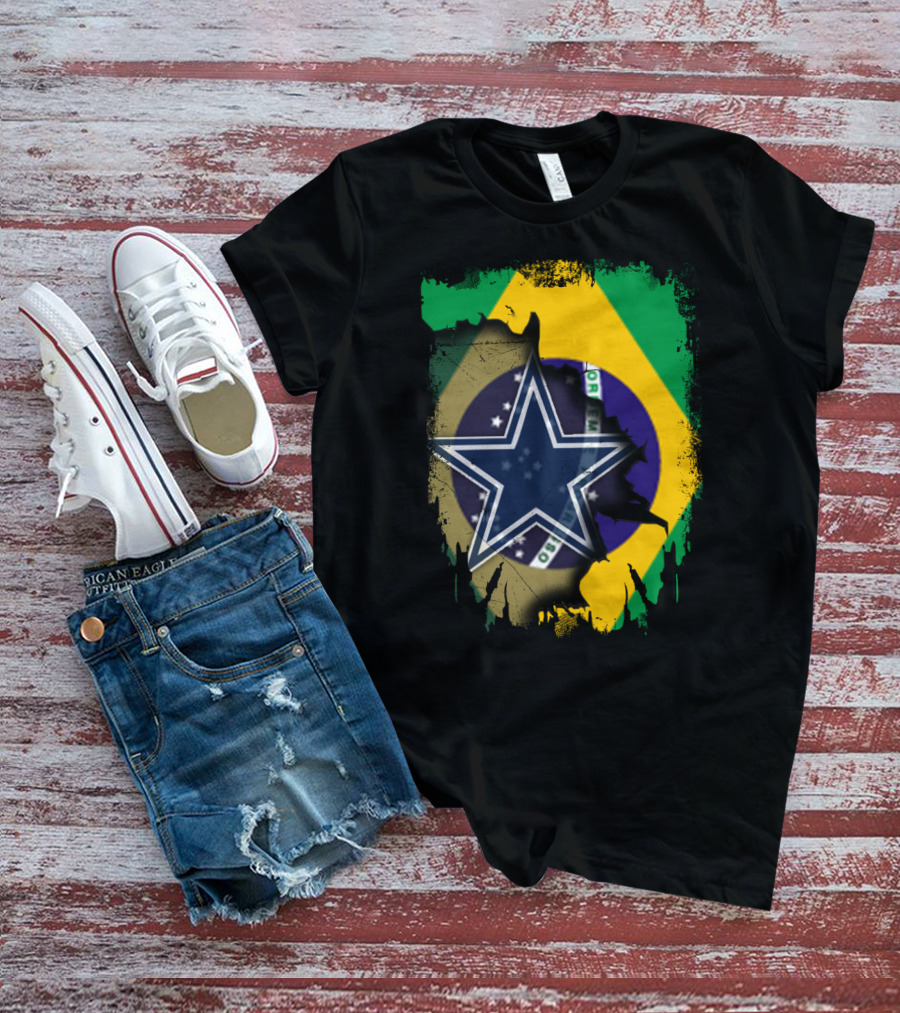 Brazilian Flag And Dallas Cowboys Star United T-Shirt