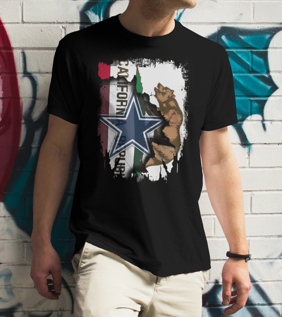 California Republic With Dallas Cowboys Star And Bear T-Shirt