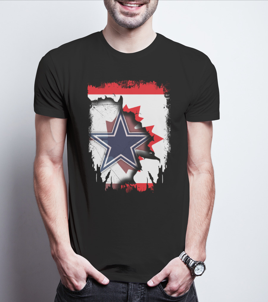 Dallas Cowboys Logo With Canadian Flag Background T-Shirt