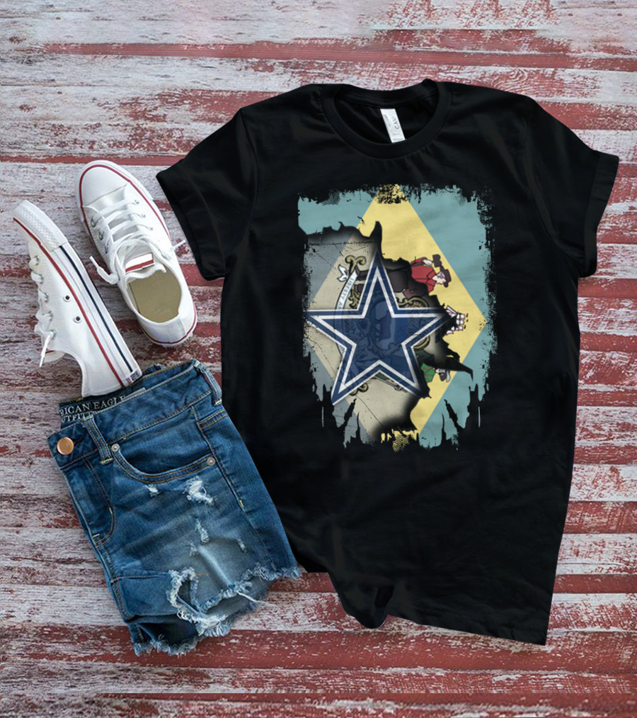 Delaware Flag With Dallas Cowboys Star Fusion T-Shirt
