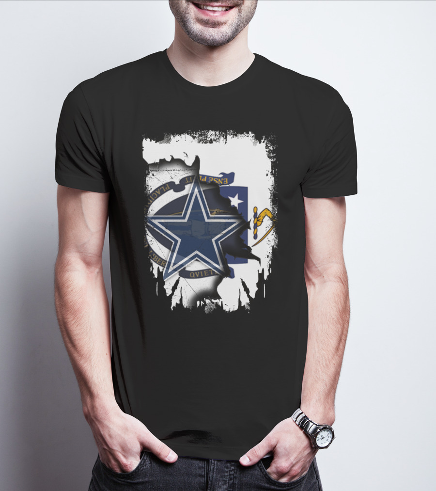 Massachusetts Meets Cowboys Star Symbol Fusion T-Shirt
