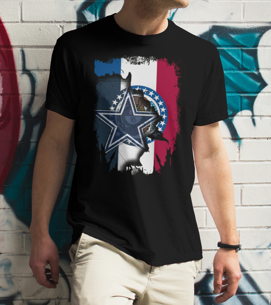Missouri State Flag With Dallas Cowboys Star Logo Combination T-Shirt