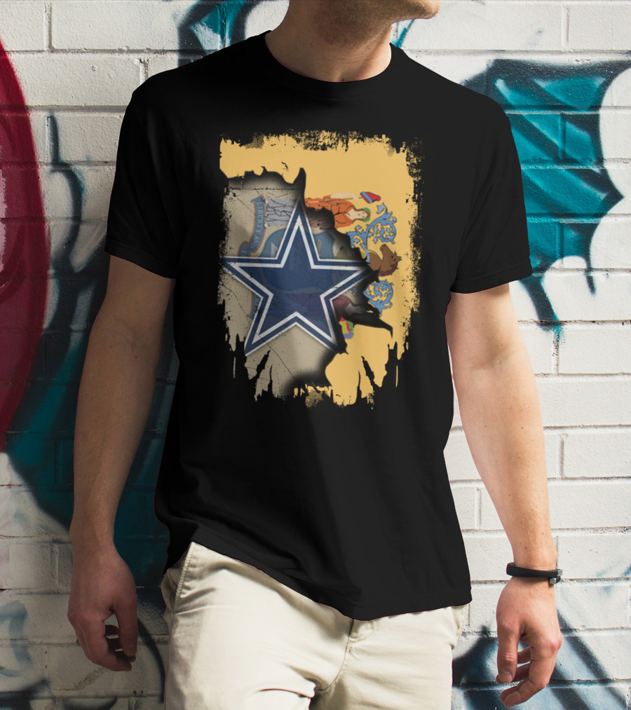 New Jersey Cowboys Star Emblem With State Flag Background T-Shirt