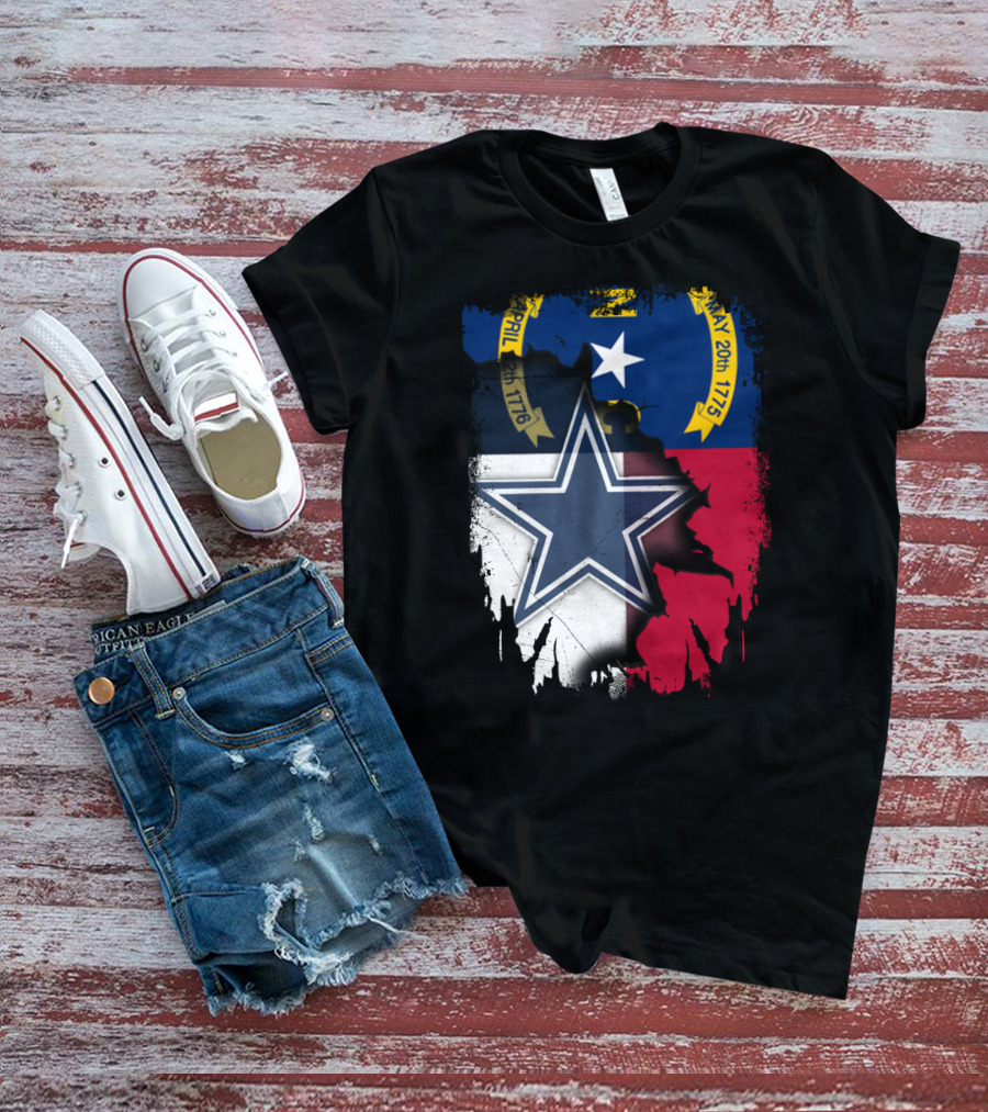 North Carolina Flag Overlay With Dallas Cowboys Star T-Shirt