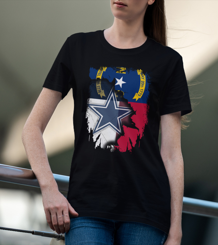 North Carolina Flag Overlay With Dallas Cowboys Star T-Shirt