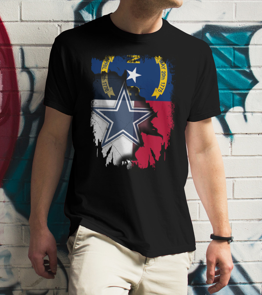North Carolina Flag Overlay With Dallas Cowboys Star T-Shirt