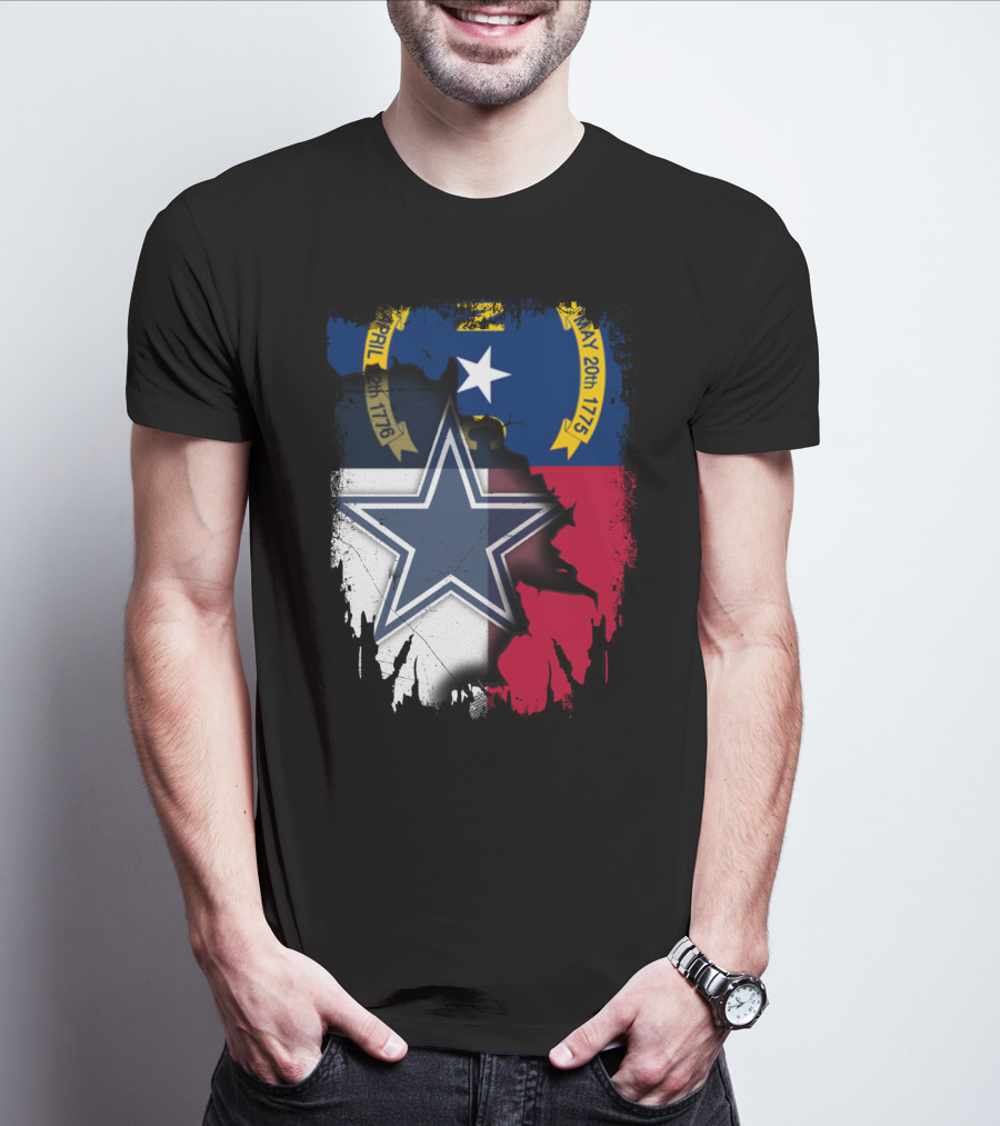 North Carolina Flag Overlay With Dallas Cowboys Star T-Shirt