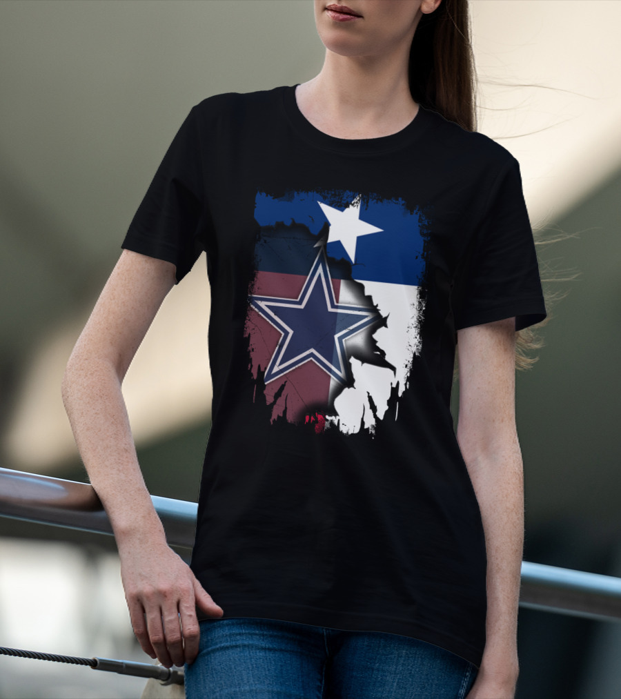Cowboys Star Emblem On Texas Flag With Split Colors T-Shirt