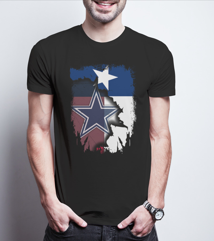 Cowboys Star Emblem On Texas Flag With Split Colors T-Shirt