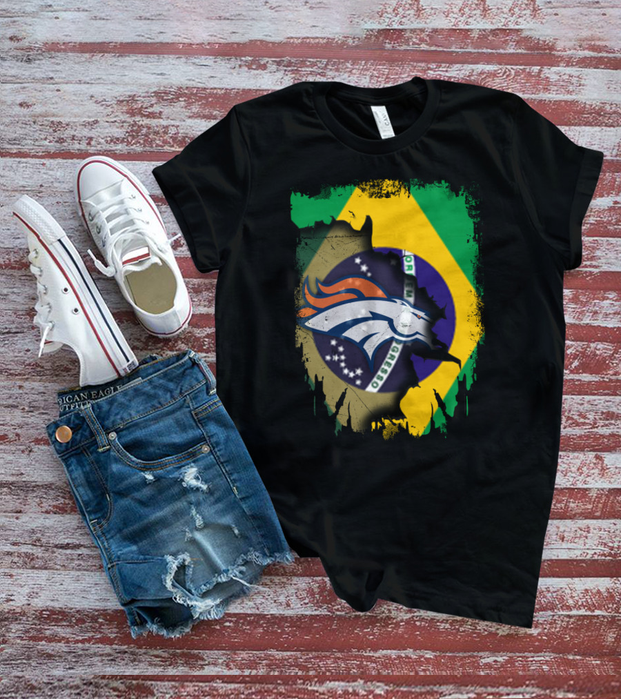 Brazilian Flag With Denver Broncos Logo Integration T-Shirt