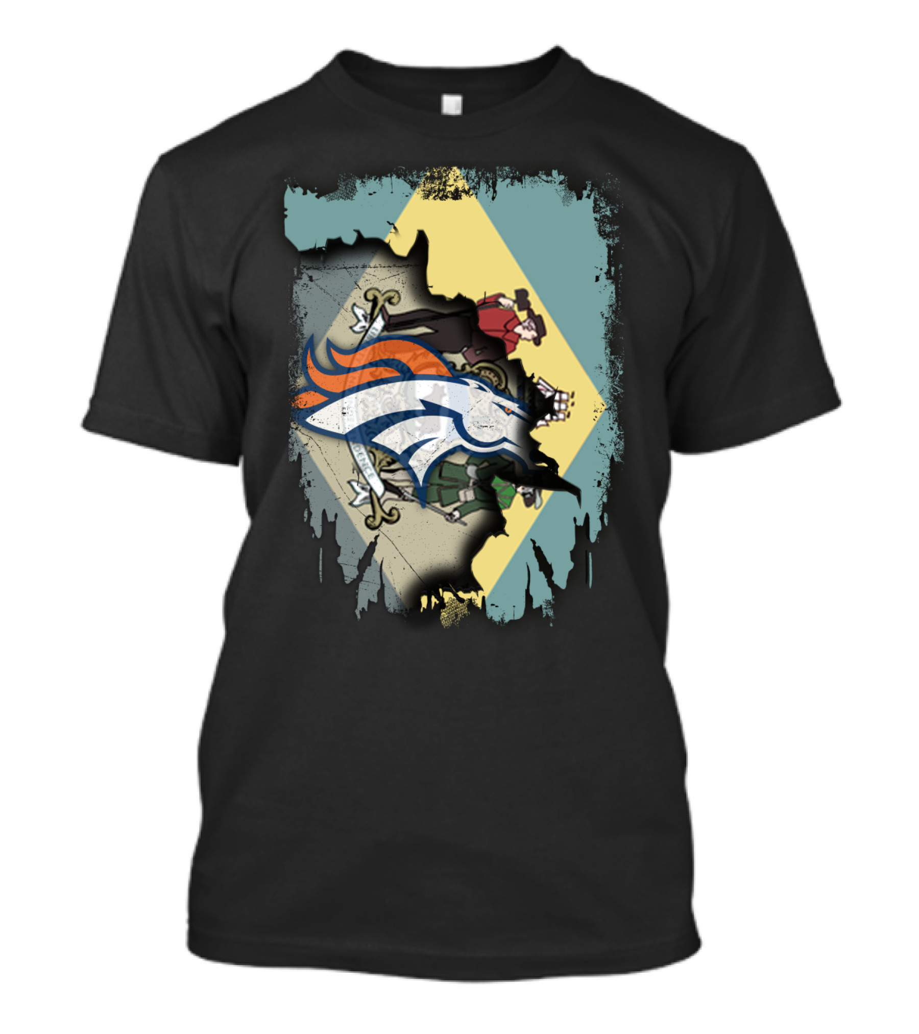 Delaware State Flag With Broncos Horse Logo Collaboration T-Shirt