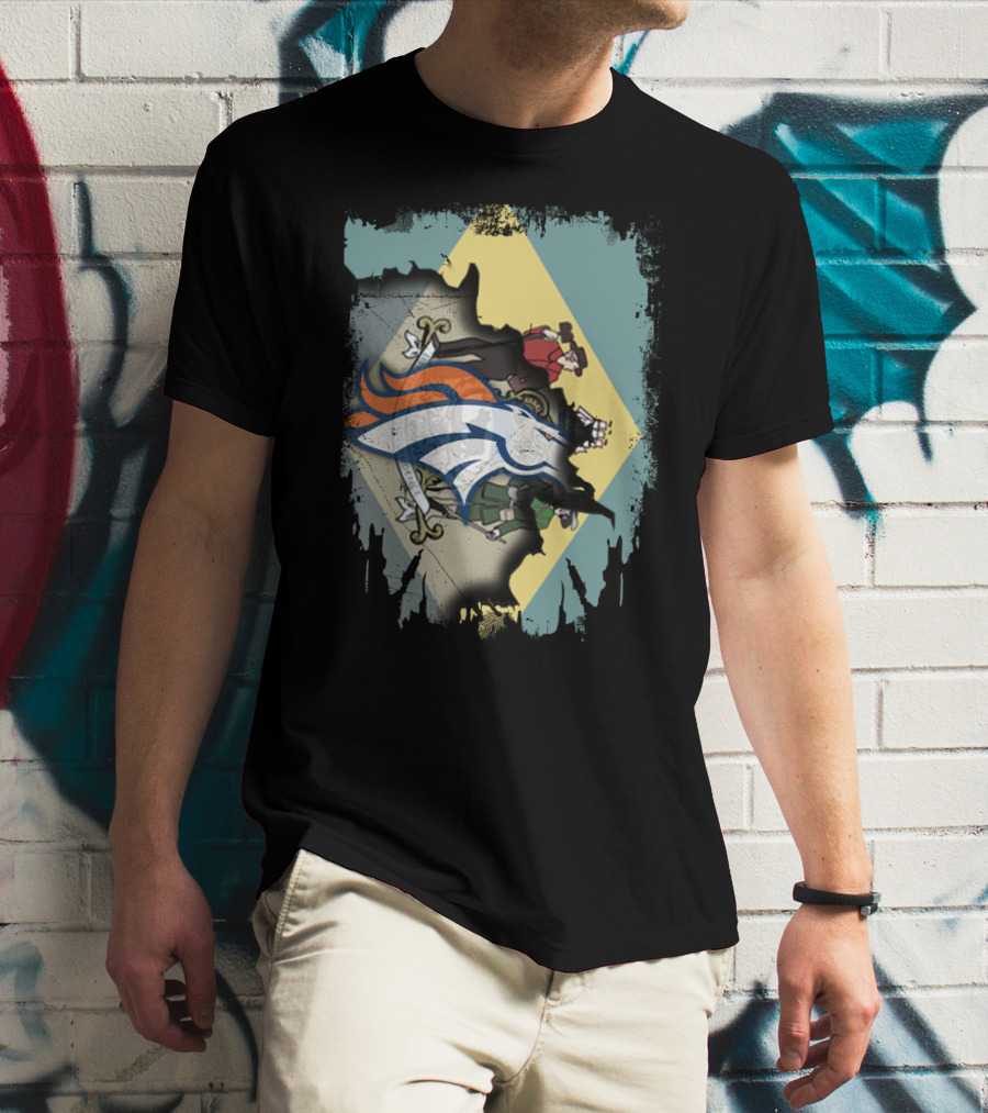 Delaware State Flag With Broncos Horse Logo Collaboration T-Shirt