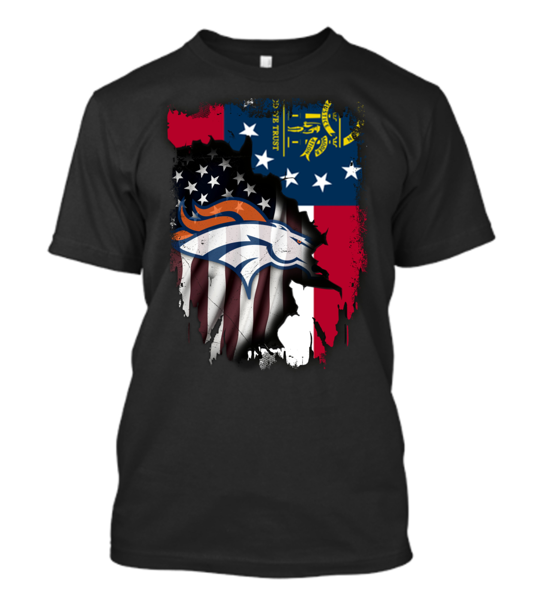 Georgia State With Denver Broncos Flag Fusion T-Shirt