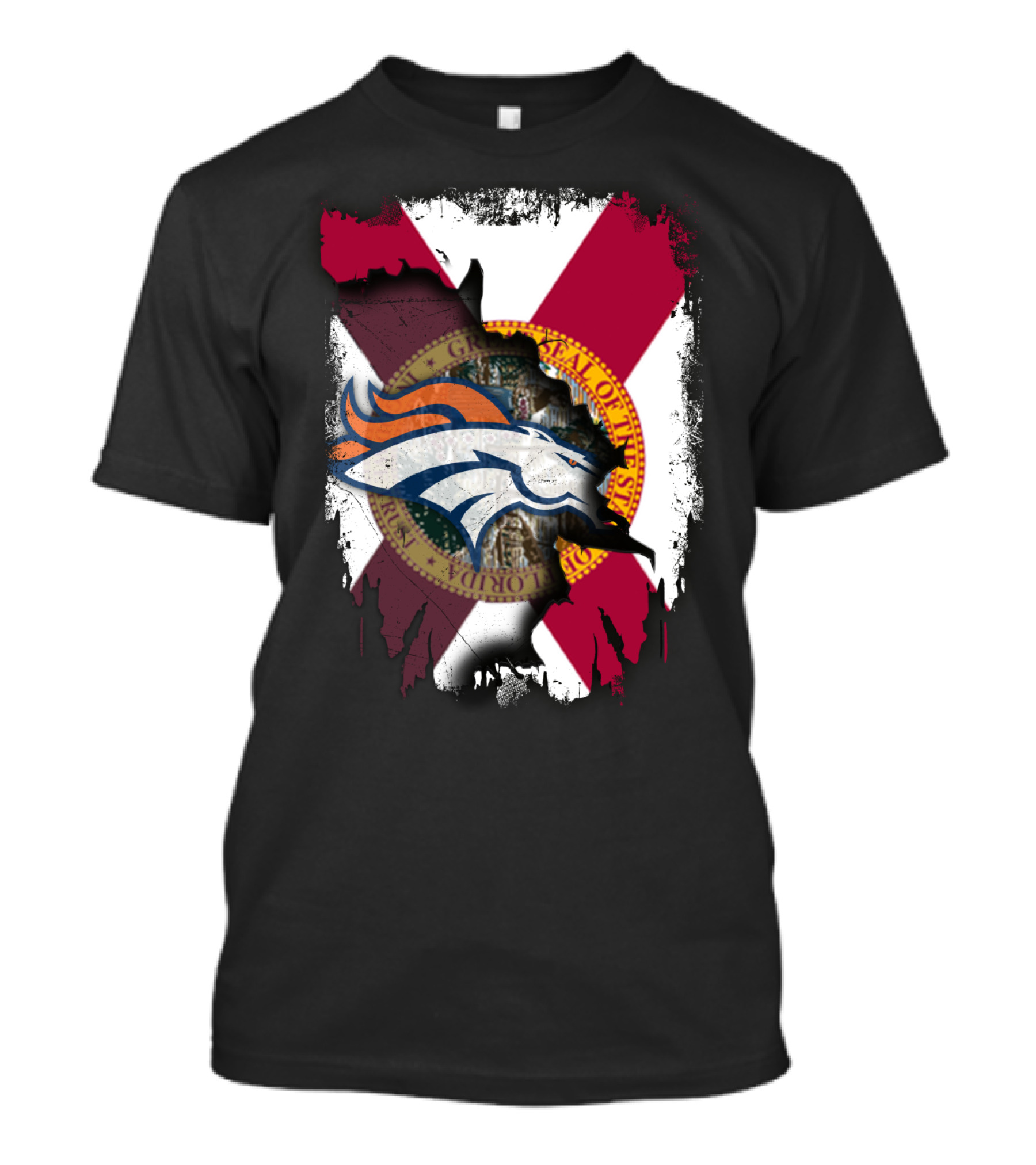 Together Florida With Broncos Logo And State Flag Emblem T-Shirt