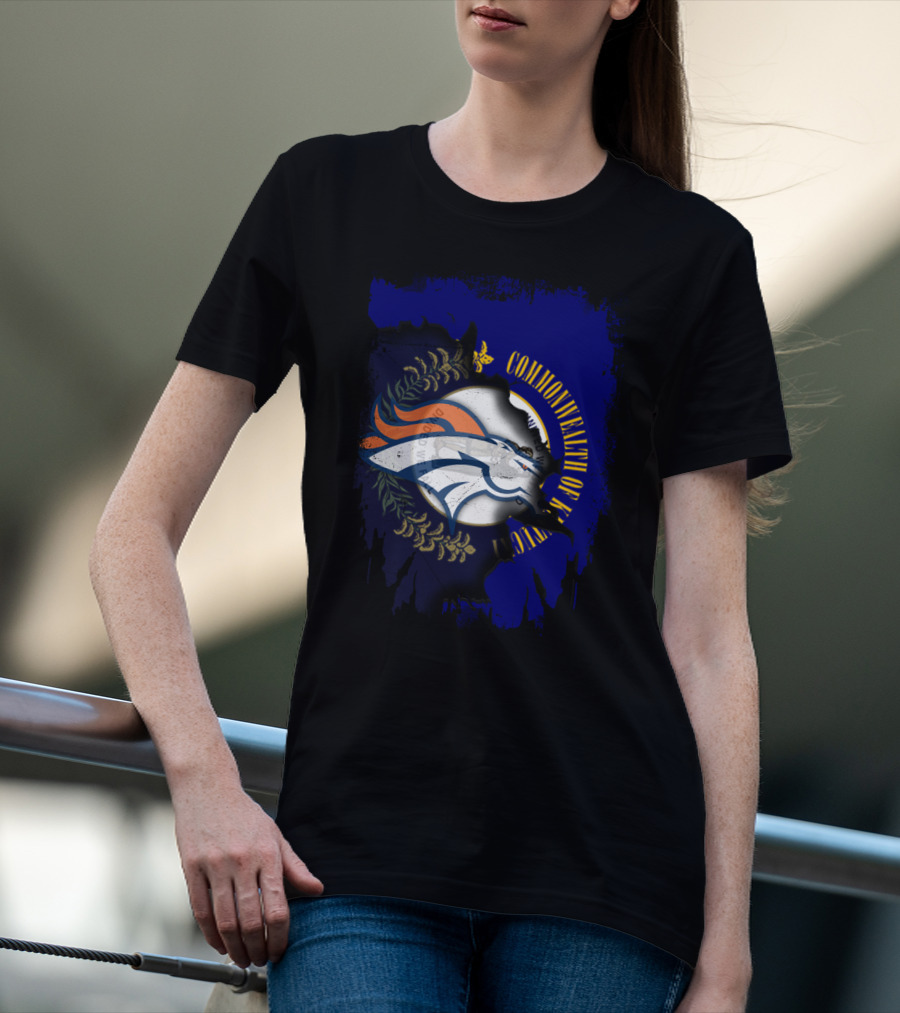 Commonwealth Of Kentucky With Broncos Logo Fusion T-Shirt