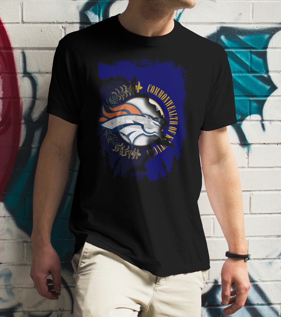 Commonwealth Of Kentucky With Broncos Logo Fusion T-Shirt