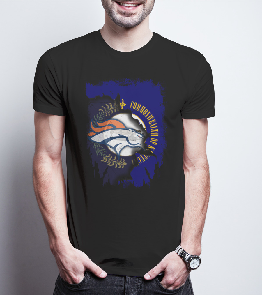 Commonwealth Of Kentucky With Broncos Logo Fusion T-Shirt